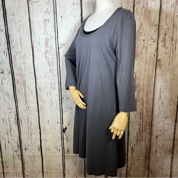 Garnet Hill Trapeze Grey Teal Jersey Swing Shift Dress Scoop Neck LARGE GUC - Picture 7 of 12